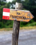 Via Francigena - an ancient pilgrimage route running from Canterbury in England across Europe to Rome Via Francigena sign