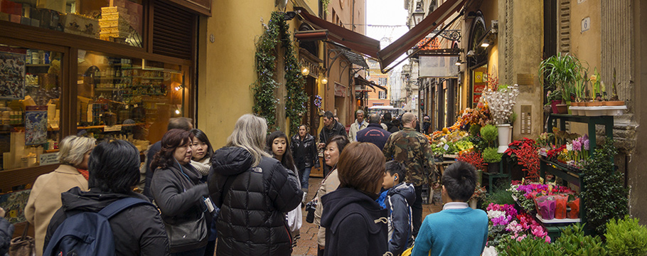The excitement of the street market in Bologna Bologna