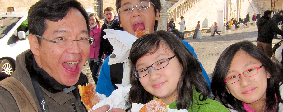 Nothing like having a personal tour director who knows the secrets of Italy! Picture courtesy of Mr. Chong Khin Min Rome with Kids