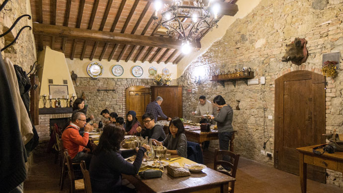 A generous buffet of rustic dishes in a real farm San Donato Farm